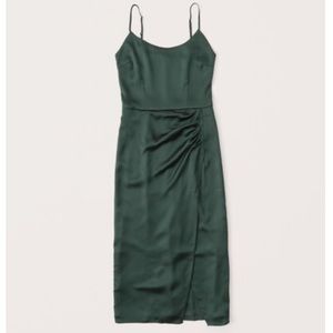 Abercrombie & Fitch Size XXS Dark Green Satin Side Slit Midi Dress